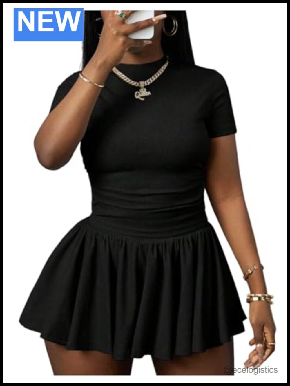 Women's 2 Piece Ribbed Crop Top and Ruffle Skirt Set Summer Outfit Medium